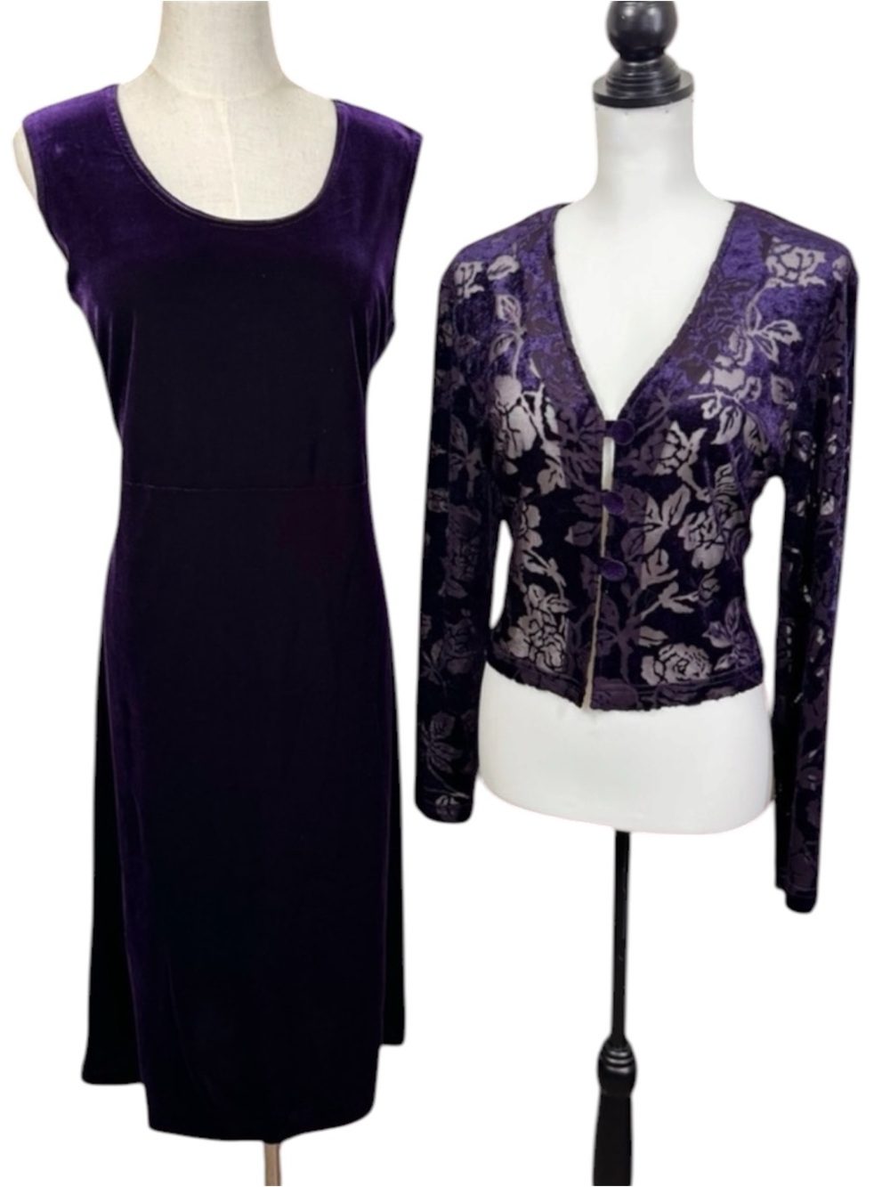 Vintage Velvet Overall Midi Dress Floral Burnout Cardigan Set Fairy Whimsigoth